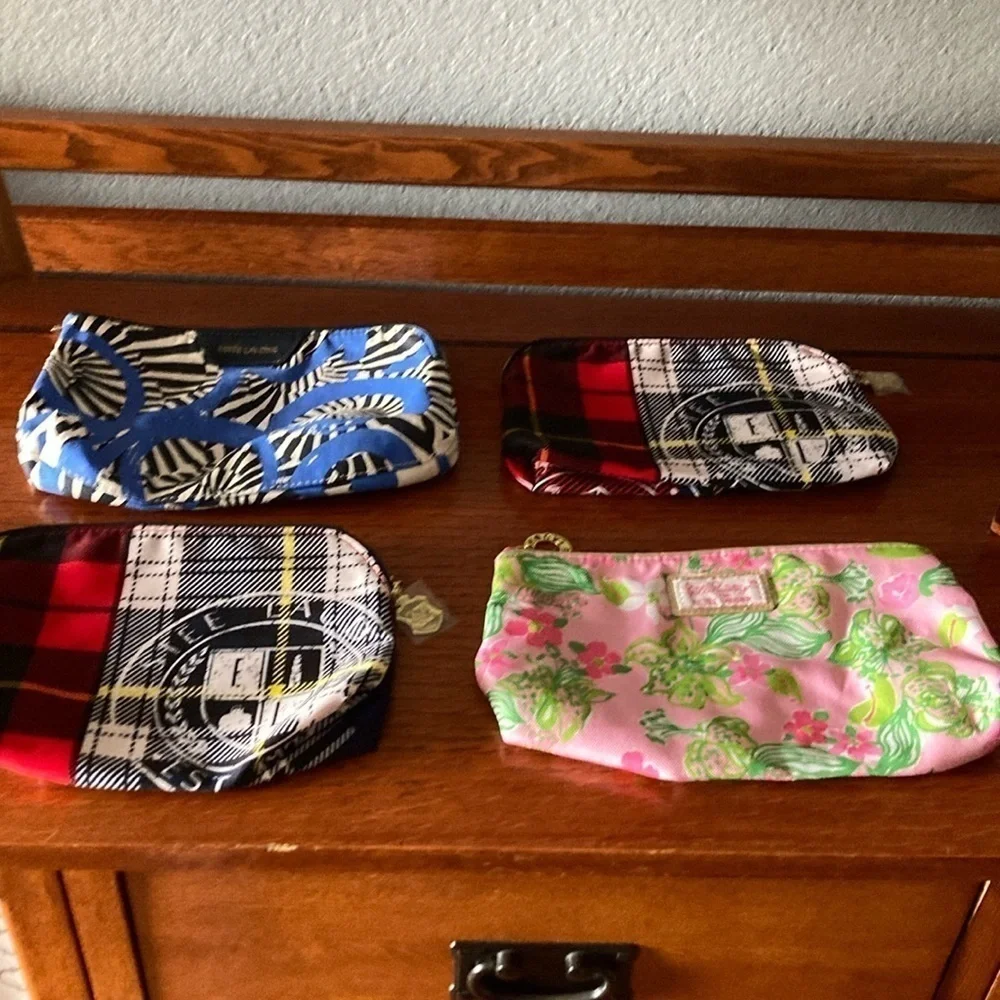 Lot of 4 Estée Lauder Lilly Pulitzer Red Blue Tartan New Makeup bags